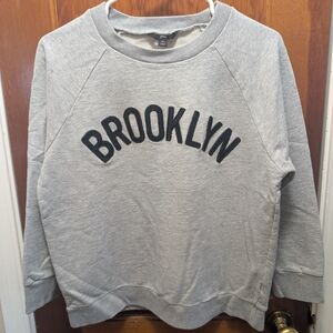 J. Crew Gray Crewneck Sweater with Brooklyn Print